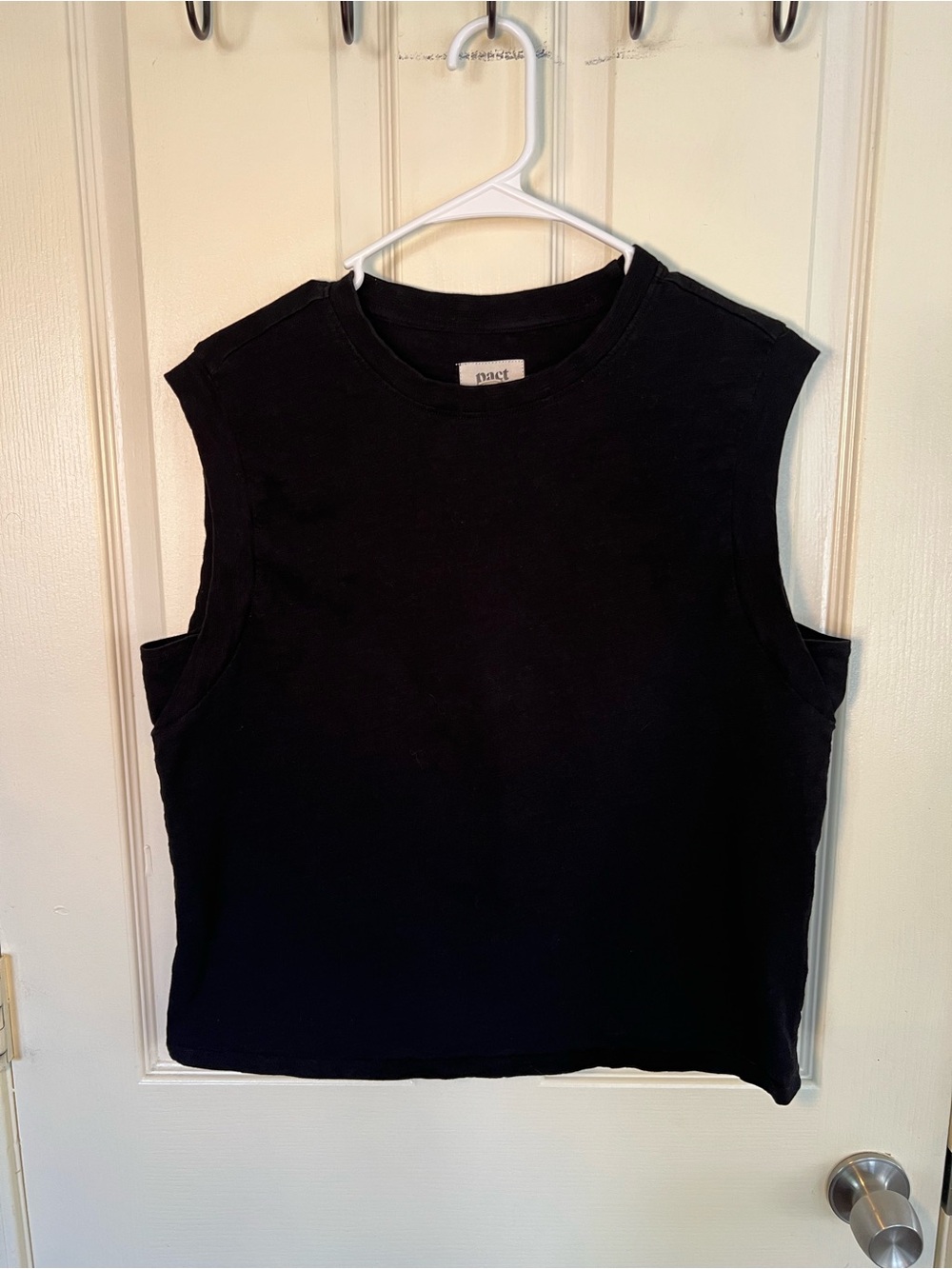 Pact Organic Boxy Cotton Black Muscle Tank Tee Size Large